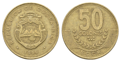 Коста-Рика 50 колонов 1999 год-тип KM 231.1 латунь 4663-1013