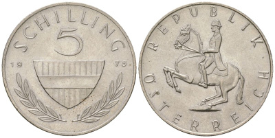 Австрия 5 шиллингов 1975 KM 2889a медно-никель 4589-453