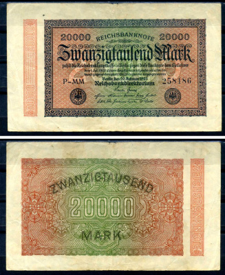 Германия 20000 марок 1923 20 февраля 1923, водяной знак L Pick 85 a бумага 8564-20-3-1