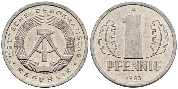 ГДР 1 пфенниг 1983 A KM 8.2 алюминий 188-663