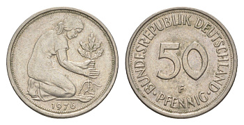 ФРГ 50 пфеннигов 1976 F KM 109, J. 384 медно-никель 4611-132