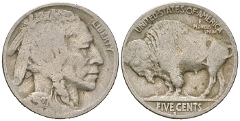 США 5 центов 1927 D, индеец, бизон KM 134 медно-никель 4614-1129