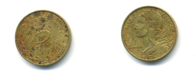 ФРАНЦИЯ 5 САНТИМОВ 1972 ТИП MARIANNE KM 933 медь алюминий никель 3999-1346