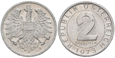 Австрия 2 гроша 1973 KM 2876 алюминий UNC 192-366