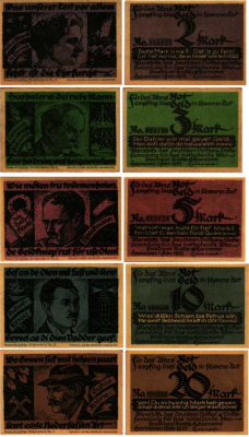 ГАННОВЕР НАБОР ИЗ 5 БАНКНОТ, 2, 3, 5, 10, 20 МАРОК 1922 НОТГЕЛЬД, 1 ФЕВРАЛЯ 1922, ПОЛНЫЙ КОМПЛЕКТ, ЗЕМЛЯ НИЖНЯЯ САКСОНИЯ Grabowski 569.1 бумага 6318-46-2-2