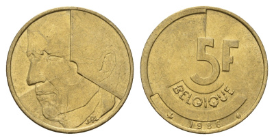 Бельгия 5 франков 1986 Belgique, Бодуэн I (1951-1993) KM 163 алюминиевая бронза 3459-852