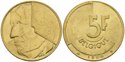 Бельгия 5 франков 1988 Belgique, Бодуэн I (1951-1993) KM 163 алюминиевая бронза 4601-214