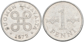 Финляндия 1 пенни 1972 KM 44а алюминий 192-1259