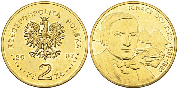 Польша 2 злотых 2007 MW, серия польские путешественники - Игнацы Домейко (1802-1889) KM 590 латунь 4586-1253