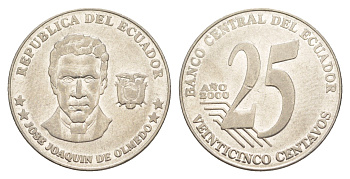 Эквадор 25 сентаво 2000 KM 107 нержавеющая сталь 4641-556