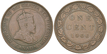 Канада 1 цент 1906 Эдуард VII (1901-1910) KM 8 бронза 190-646
