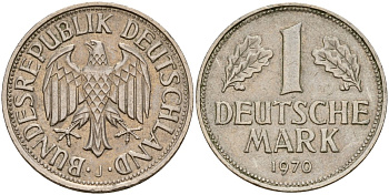 ФРГ 1 марка 1970 J KM 110, J. 385 медно-никель 4159-1117