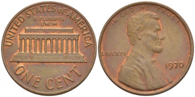 США 1 ЦЕНТ 1970 ЛИНКОЛЬН KM 201 медь цинк 3851-1032
