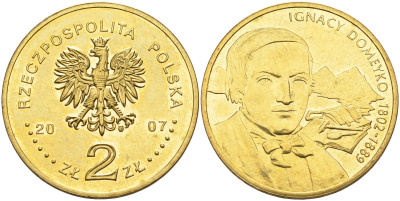 Польша 2 злотых 2007 MW, серия польские путешественники - Игнацы Домейко (1802-1889) KM 590 латунь 4586-1253