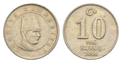 Турция 10 курушей 2006 Кемаль Ататюрк KM 1166 медь цинк никель 4649-719