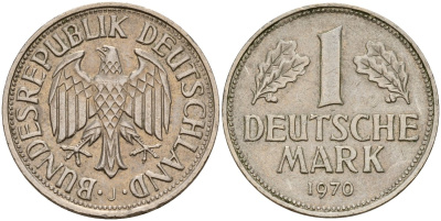 ФРГ 1 марка 1970 J KM 110, J. 385 медно-никель 4159-1117