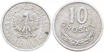 ПОЛЬША 10 ГРОШЕЙ 1965 MW KM АА47 алюминий 112-1212
