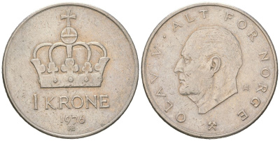 Норвегия 1 крона 1976 Улаф V (1958-1991) KM 419 медно-никель 4616-1154