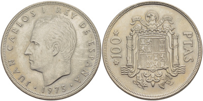 Испания 100 песет 1975 (76) M, Хуан Карлос I (1975-2014) KM 810 медно-никель  UNC   4184-423