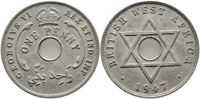 Британская Западная Африка 1 пенни 1947 Георг VI (1937-1952) KM 19 медно-никель 1523-521