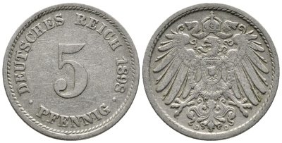 ГЕРМАНИЯ 5 ПФЕННИГОВ 1898 D KM 11, J. 12 медно-никель 39-734