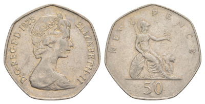 Великобритания 50 пенсов 1978 Елизавета II (1952-2022) KM 913, Spink 4223 медно-никель 4634-616
