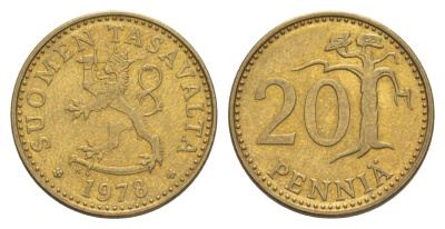 Финляндия 20 пенни 1978 KM 47 алюминиевая бронза 4648-424
