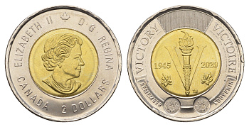 Канада 2 доллара 2020 75 лет победе во Второй Мировой войне KM 2924 биметалл UNC 4678-1256