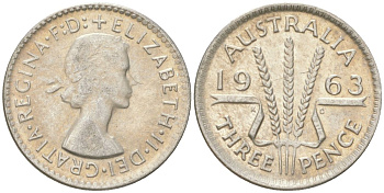 Австралия 3 пенса 1963 Елизавета II (1952-2022) KM 57 серебро 4623-135
