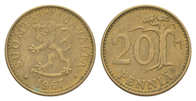 Финляндия 20 пенни 1967 KM 47 алюминиевая бронза 4648-412