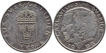 Швеция 1 крона 1998 Карл XVI Густав (1973- ) KM 852a медно-никель 4622-357