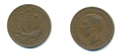 Великобритания 1/2 пенни 1952 Георг VI (1936-1952) KM 868, Spink 4118 бронза 59-1044