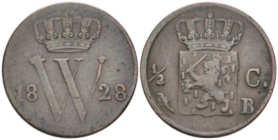 Нидерланды 1/2 цента 1828 Виллем I (1815-1840) KM 51 медь 1528-412