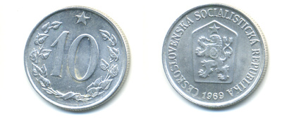ЧЕХОСЛОВАКИЯ 10 ГЕЛЛЕРОВ 1969 СОЦИАЛИСТИЧЕСКАЯ РЕСПУБЛИКА KM 49.1 алюминий 89-1752