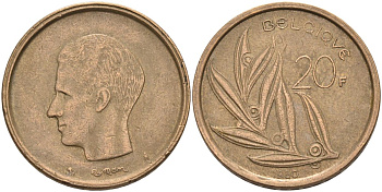 Бельгия 20 франков 1980 Belgique, Бодуэн I (1951-1993) KM 159 никель бронза 4126-213
