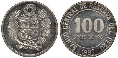 Перу 100 солей 1982 KM 283 медно-никель UNC 4367-722