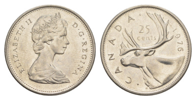 Канада 25 центов 1976 Елизавета II (1952-2022), олень KM 62b никель 4638-521