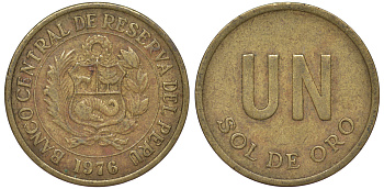 Перу 1 соль 1976 KM 266.1 латунь 4605-525