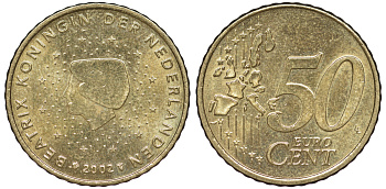 Нидерланды 50 евроцентов 2002 KM 239 нордик aUNC 4605-126