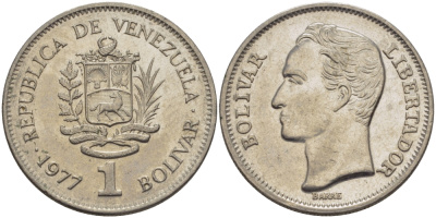 Венесуэла 1 боливар 1977 Симон Боливар KM 52 никель 31-541