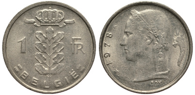 БЕЛЬГИЯ 1 ФРАНК 1978 BELGIE KM 143.1 медно-никель 4182-226