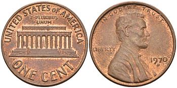 США 1 цент 1970 D, Линкольн KM 201 медь цинк 4115-864