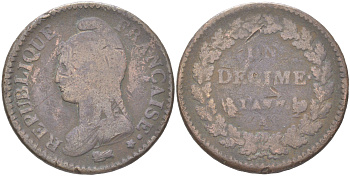 Франция 1 десим 1798 KM 644 медь 4162-212