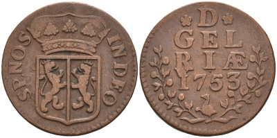 Гельдерланд (Gelderland), Нидерланды 1 дуит 1753 KM 88 медь 4525-1247