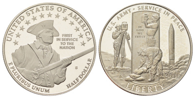 США 1/2 доллара 2011 D, Армия США, в оригинальной упаковке, с сертификатом KM 506 медь плакированная медно-никель PROOF 8-2-05-08