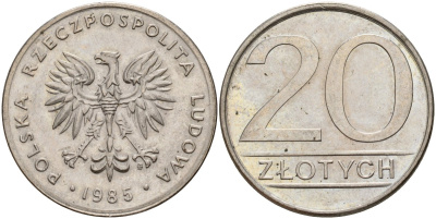 Польша 20 злотых 1985 MW Y 153.1 медно-никель 4187-633