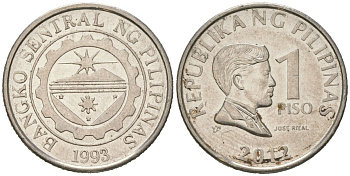 Филиппины 1 писо 2012 KM 269a сталь плакированная никелем 4616-1227