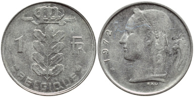 Бельгия 1 франк 1972 Belgique, Бодуэн I (1951-1993) KM 142.1 медно-никель 4395-457