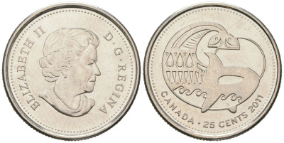 Канада 25 центов 2011 Природа Канады - Косатка KM 1170 никелированная сталь UNC 4573-932
