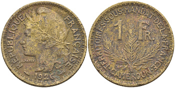 Французский Камерун 1 франк 1926 (а), монетный двор Париж KM 2 алюминиевая бронза 73-1313